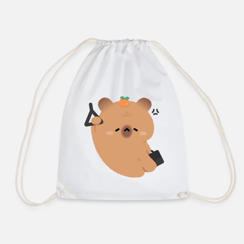 Tired Capybara Commute - Drawstring Bag - white