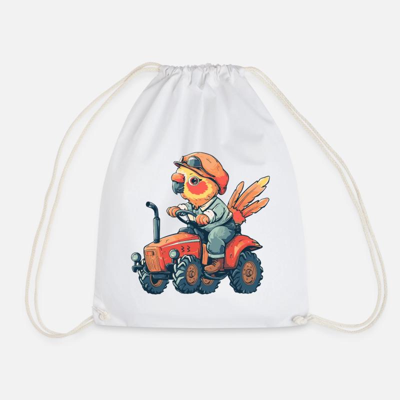 Parrot Tractor Farmer - Drawstring Bag - white