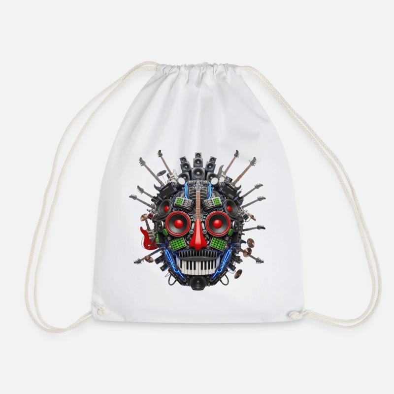 Heavy Metal Rock Mechanical Face Electric guitar - Drawstring Bag - white
