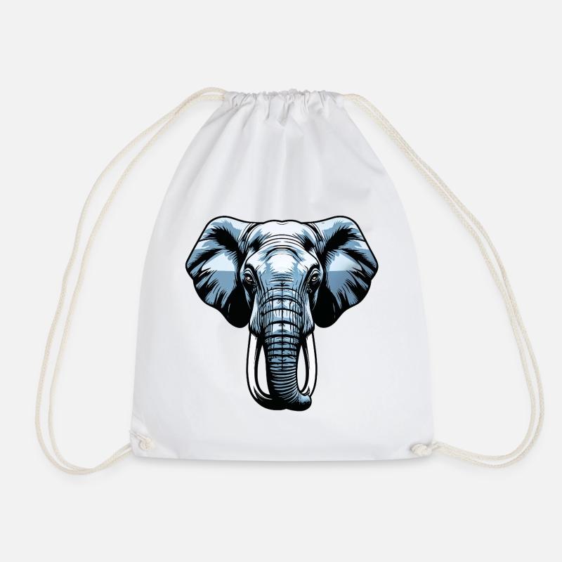 Blue Elephant Head Vector - Drawstring Bag - white