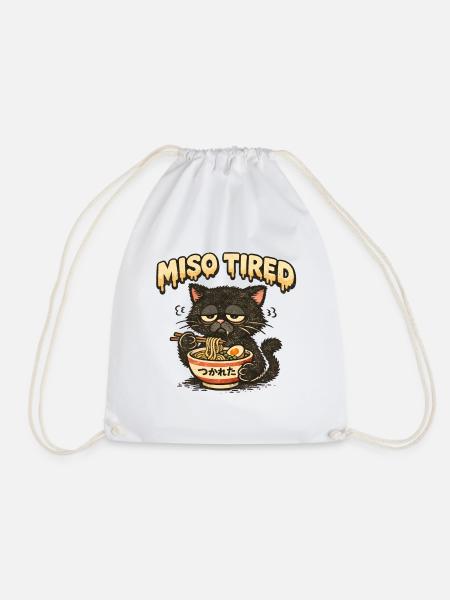 Miso Tired – Müde Katze isst Ramen - Turnbeutel - Weiß