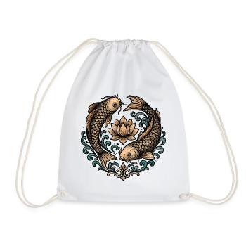 Koi and Lotus Circle Harmony Tattoo - Drawstring Bag - white - Front