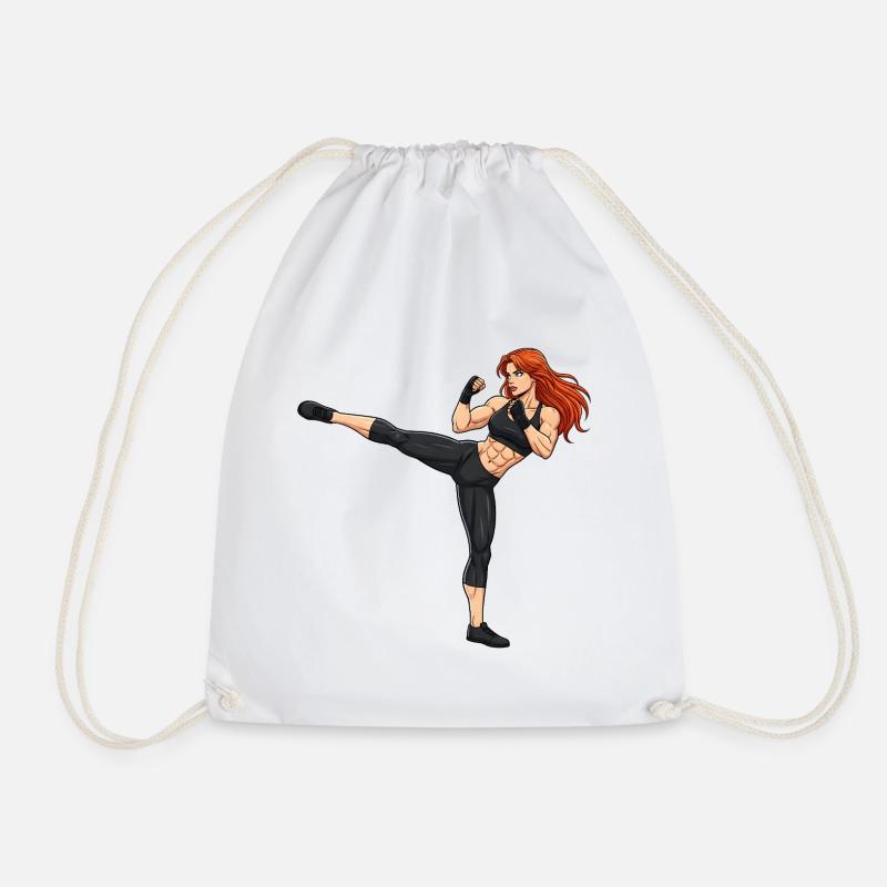 Martial Arts Kickboxer Illustration - Drawstring Bag - white