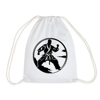 Karate Man Silhouette - Drawstring Bag - white - Front