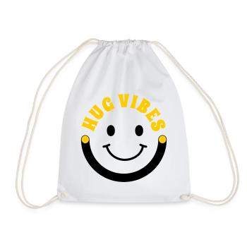 Minimalist Hug Vibes – Typography with Smile Curve - Drawstring Bag - white - Front