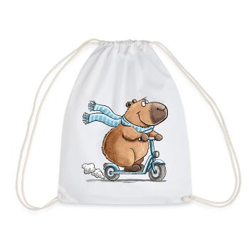 Capybara auf Roller Lustiges Tiermotiv Scooter - Turnbeutel - Weiß - Vorne