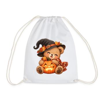 Halloween-Teddy mit Kürbis - Turnbeutel - Weiß - Vorne