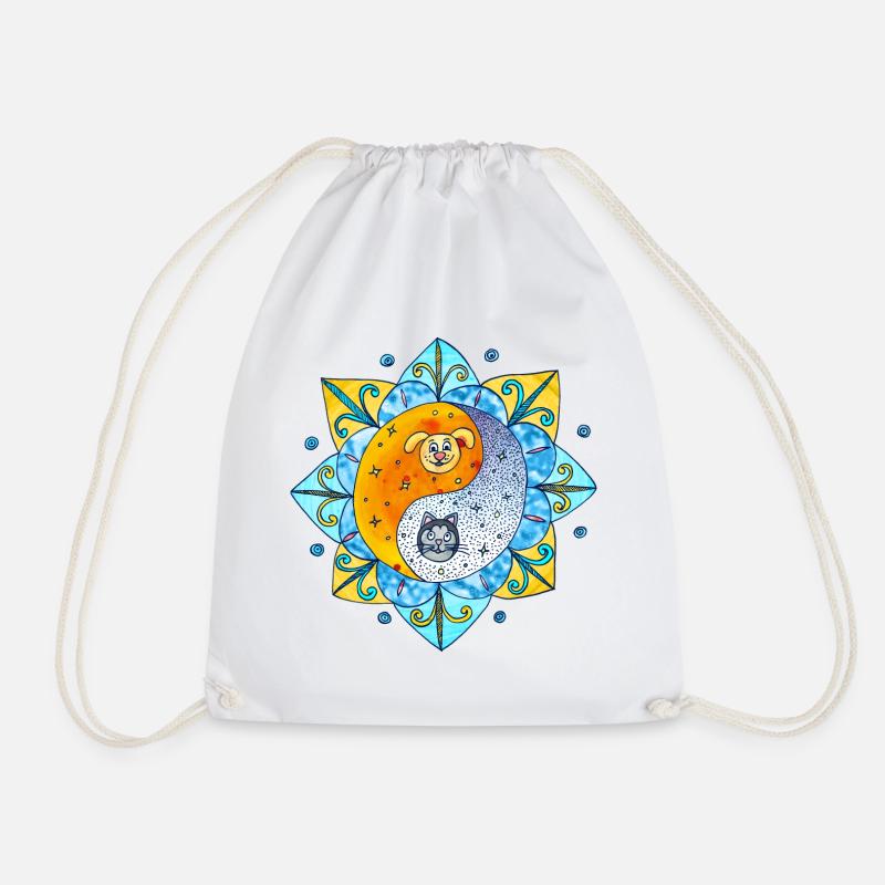 Cat Dog Cute Yin Yang Symbol Mandala - Drawstring Bag - white