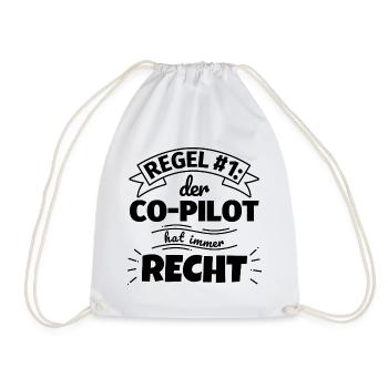 Co-Pilot Geschenke – Hat immer Recht - Turnbeutel - Weiß - Vorne