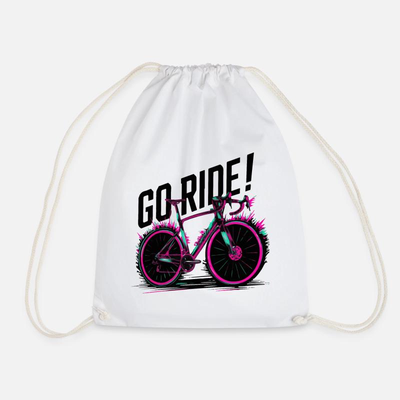 Neon Cycling Adventure Illustration - Drawstring Bag - white