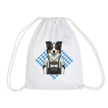 Der Bayerische Border Collie in Lederhose - Turnbeutel - Weiß - Vorne