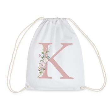 K Monogram, Floral, Personalizable - Drawstring Bag - white - Front