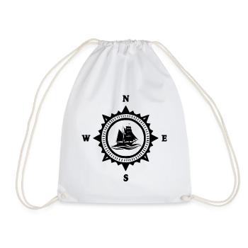 The Black Boat and the Compass - Drawstring Bag - white - Front