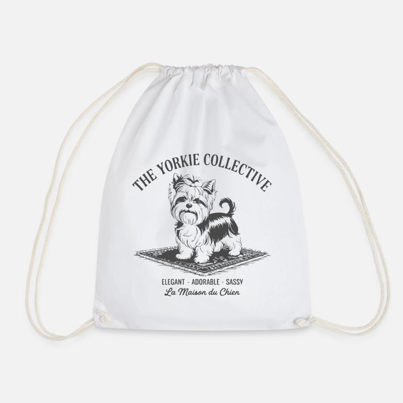 Yorkie Collective Logo Print - Drawstring Bag - white