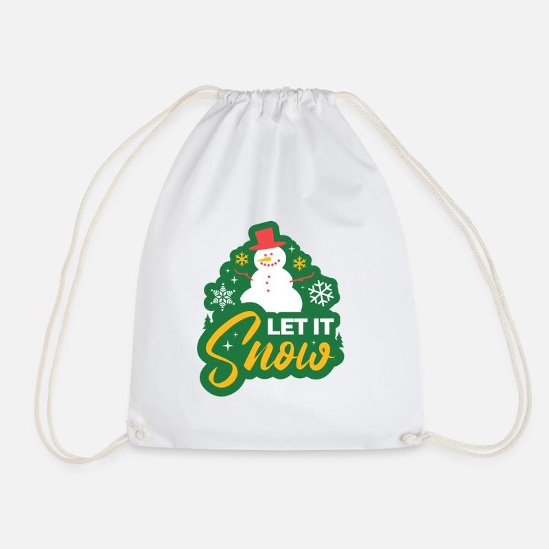 Snowman Christmas Motif Winter Pullover Hoodie - Drawstring Bag - white