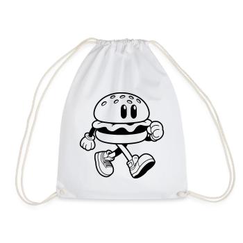 Funny burger running cartoon fast food - Drawstring Bag - white - Front