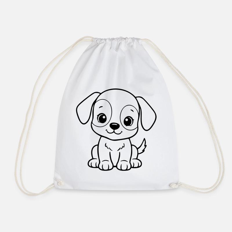 Cute Baby Dog – Black & White Puppy - Drawstring Bag - white