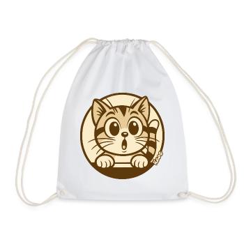 Curious Kitten Peeking Badge - Drawstring Bag - white - Front