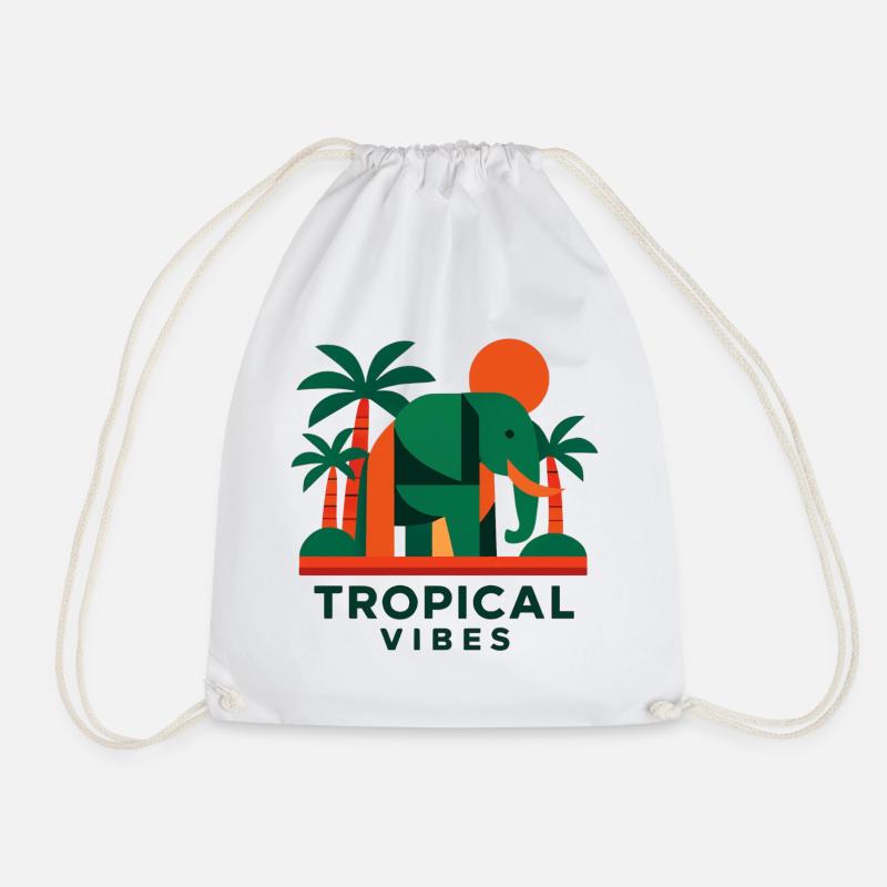 Tropical Elephant - Drawstring Bag - white