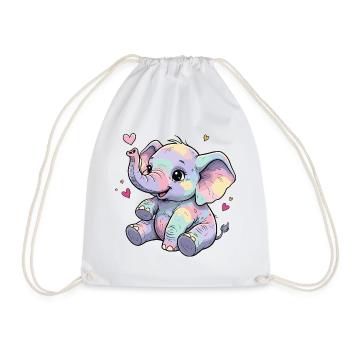 Pastel Elephant Cuddly Heart - Drawstring Bag - white - Front