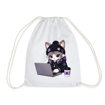 Lila und schwarze Coder-Katze - Turnbeutel - Weiß - Vorne
