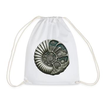 Ammonite Fossil Prehistoric Reef Cutaway - Drawstring Bag - white - Front