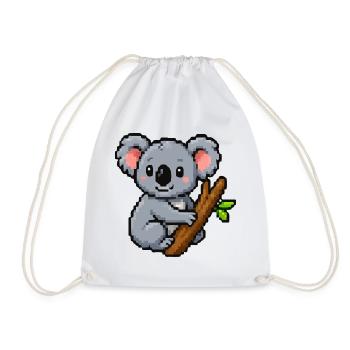 Pixel koala on a branch – retro forest motif - Drawstring Bag - white - Front