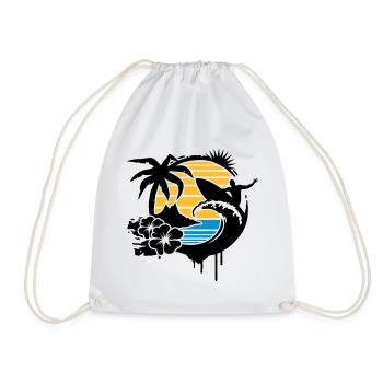 un palmier, fleurs d'hibiscus, une île,une vague - Sac de sport léger - blanc - Devant