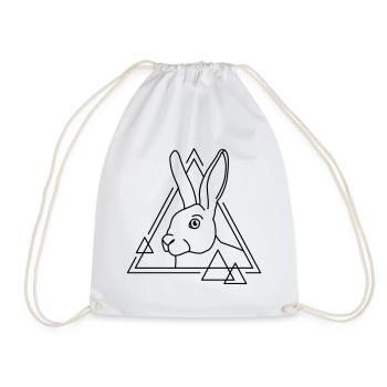 Rabbit in geometric shape - line art design - Drawstring Bag - white - Front