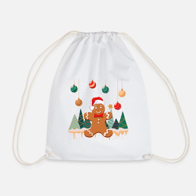 Keks Lebkuchenmann-Christbaumkugeln im Schnee - Turnbeutel - Weiß