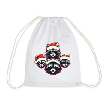 Raccoon Santa Hat Quartet Christmas - Drawstring Bag - white - Front