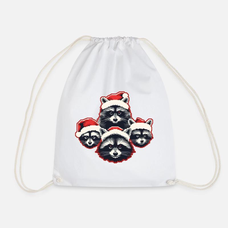 Raccoon Santa Hat Quartet Christmas - Drawstring Bag - white