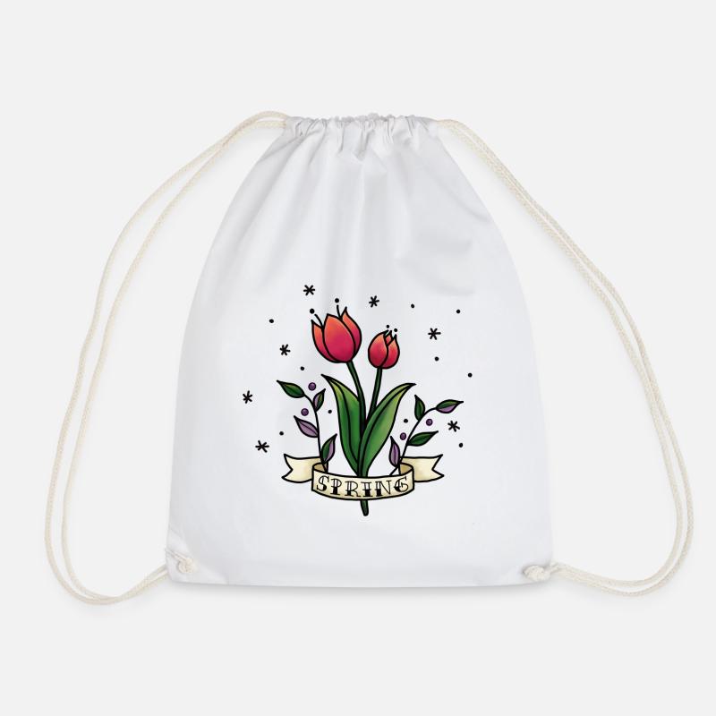 Spring Tulips. Springtime red tulip. Casual spring - Drawstring Bag - white