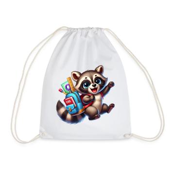 Start of school with raccoon: raccoon for school beginners - Drawstring Bag - white - Front