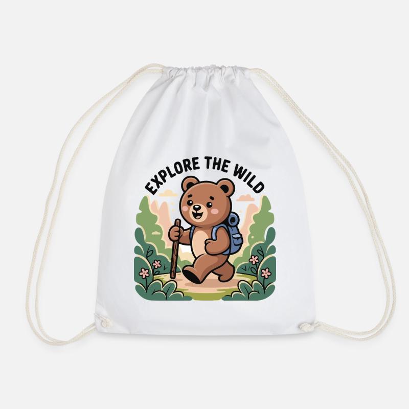Explore the Wild Bear Illustration - Drawstring Bag - white