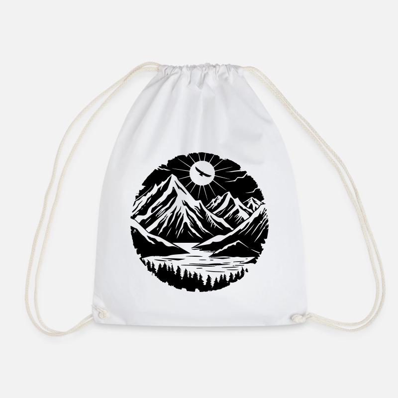Mountain Landscape Silhouette - Drawstring Bag - white