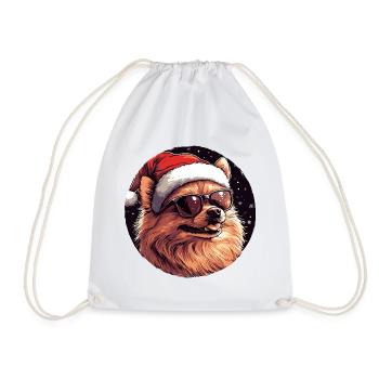 Cool dog with Santa hat - Drawstring Bag - white - Front