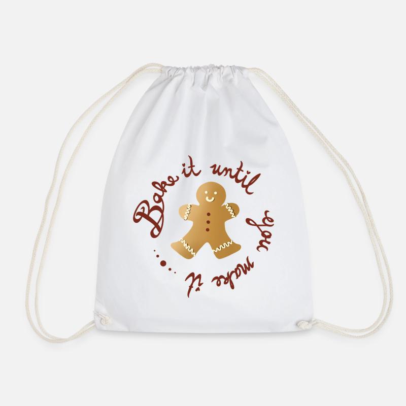 Bake It Until You Make It – Lustiger Lebkuchenmann - Turnbeutel - Weiß