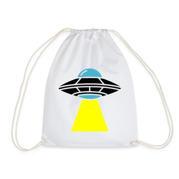 UFO Alien Spaceship Light - Drawstring Bag - white - Front