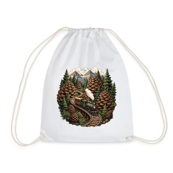 Forest railway steam locomotive in the mountain forest - Drawstring Bag - white - Front