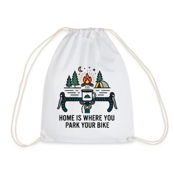 Home Is Where You Park Your Bike Camping Mug - Drawstring Bag - white - Front