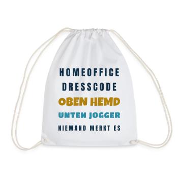 Homeoffice Dresscode Oben Hemd unten Jogger - Turnbeutel - Weiß - Vorne