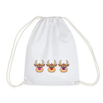 three reindeer with colorful noses in a row - Drawstring Bag - white - Front