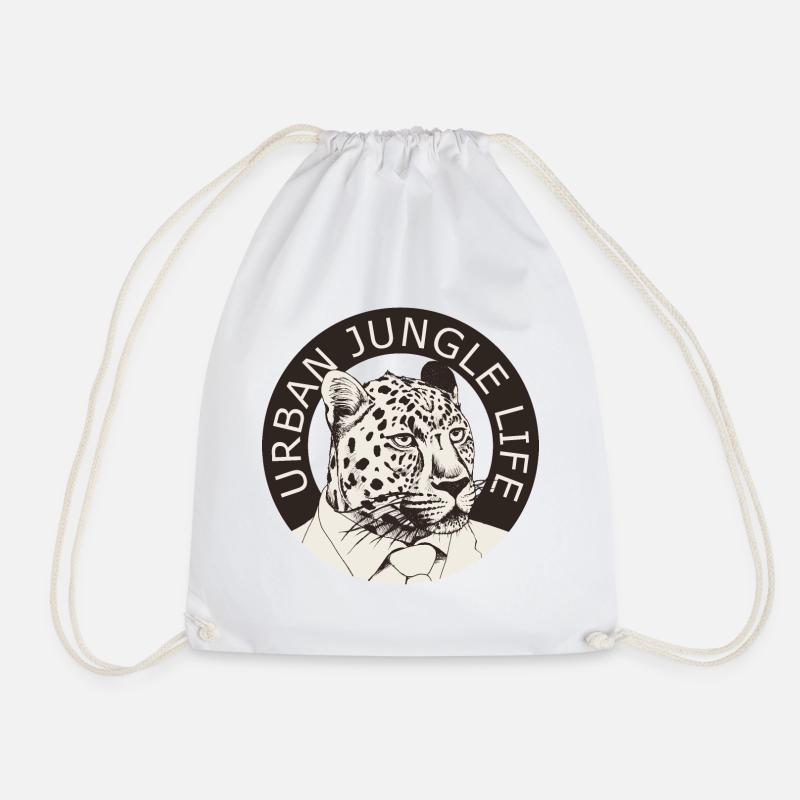 Big City Jungle Leopard in Suit - Drawstring Bag - white