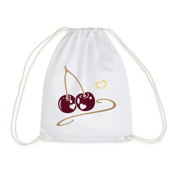 Two cherries with hearts, in love. - Drawstring Bag - white - Front