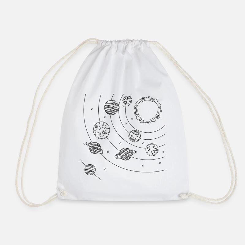 Solar System Line Graphic - Drawstring Bag - white
