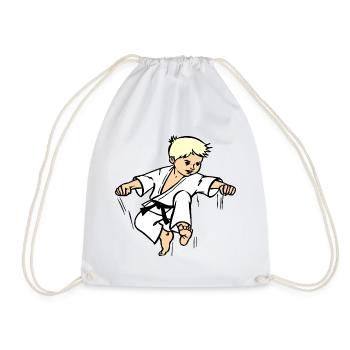 Karate child or judo kid with black belt - Drawstring Bag - white - Front