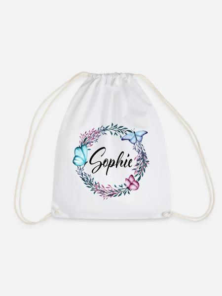 Sophie, Name, Schriftzug, Blumenkranz, Geschenk - Turnbeutel - Weiß
