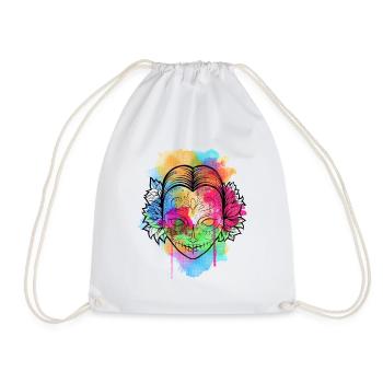 A Beautiful and Funny Watercolor Calavera Design - Drawstring Bag - white - Front