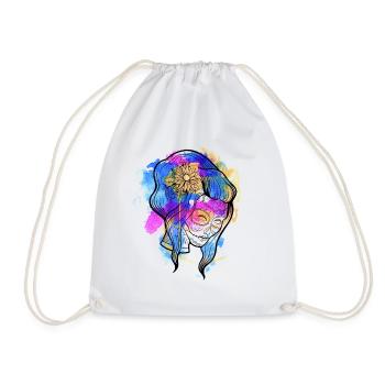 A Beautiful and Funny Watercolor Calavera Design - Drawstring Bag - white - Front